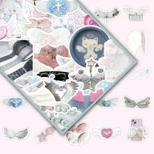 50 件可爱卡通天使翅膀贴纸，DIY 装饰贴纸，适用于水瓶、手机壳等，适用于学校用品，返校 - 彩色 - 查看 3