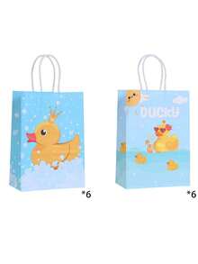 6/12 pièces Sacs en papier jaunes avec poignées, sacs cadeaux de canard en caoutchouc pour bonbons, fêtes, anniversaires. Fournitures de fête de canard bleu - Multicolore - View 26