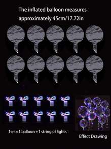 12pcs (6 Sets) - LED Balloon Light String, Transparent Balloon Design, Birthday, Wedding, Anniversary, Valentine's Day, Summer Beach Party Decoration, Indoor Party Decoration, Colorful