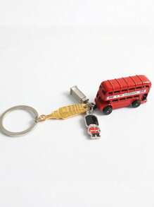 1pc Creative Telephone Booth Keychain, 3D London Bus Pendant, Red Double Decker Bus Charm, Suitable As Backpack Ornament, Decoration, Gift, Travel Souvenir