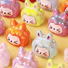 10/20 piezas Cuentas decorativas con forma de cabeza de conejo de colores tipo macarrón, decoraciones de resina con diseños lindos en varios colores, adecuadas para manualidades como llaveros DIY, cadenas para móviles y cadenas para bolsos - Mezclar colores - Ver 11