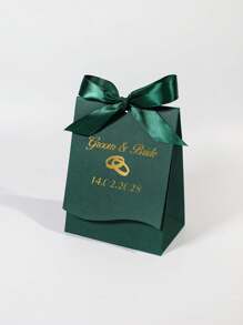 5/10/50pcs Wedding Gift Box With Ribbon & Gold Rings Design – Romantic Favor Box For Bride & Groom, Candy Box For Reception, Engagement Party, Valentine's Wedding Packaging In Red & Green, Elegant Guest Thank You Box