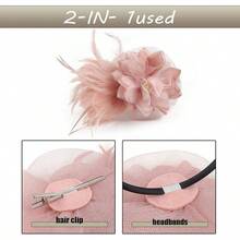 Fascinators Hats Women,Tea Party Fascinator Hair Clip With Feathers Wedding,Derby Hats Headbands - 款式1-粉紅色 - 查看 4