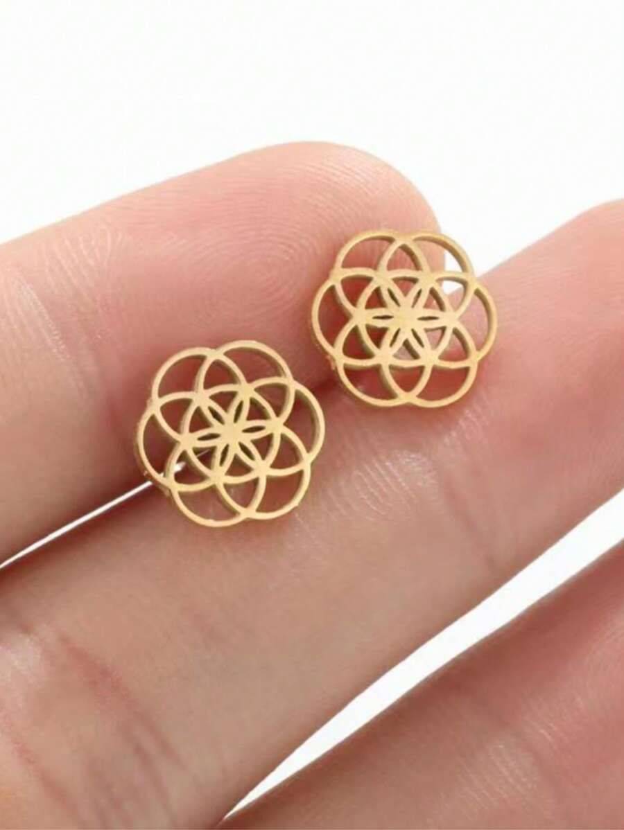 1 Paar Edelstahl Cut Out geometrische Blumen Ohrringe, süße runde Titan-Stahl Ohrringe, 304 Hypoallergen Ohrringe für Frauen, geeignet für den täglichen Gebrauch, Festivals und Dates, perfektes Geschenk für Freunde und Familie