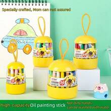 12 pièces/18 pièces/24 pièces/36 pièces Crayons de cire lavables, pastels à l'huile, pinceaux de peinture, bâtons de coloriage pour étudiants, couleurs vibrantes sûres, design de seau avec corde de suspension, utilisation pratique, convient pour l'art, l'artisanat, le coloriage et le croquis