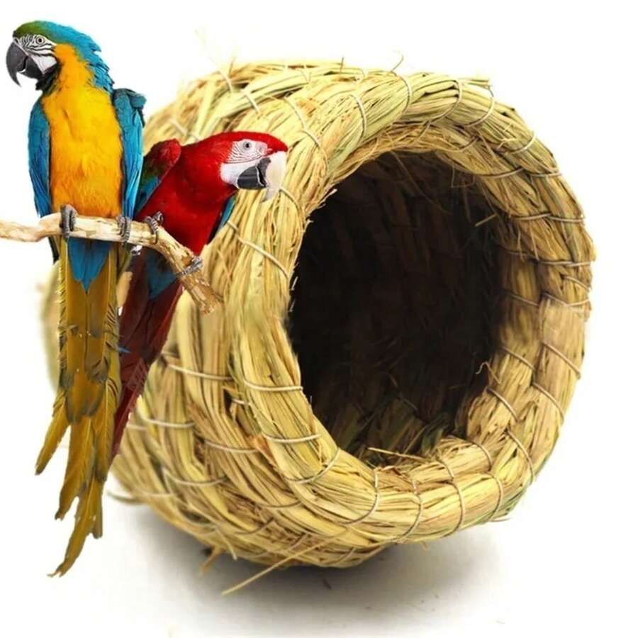 Nido de Pájaro Natural de paja hecho a mano/casa para pájaros de palomas, nido para loros, dormitorio cálido para mascotas, adorno de jaulas para pájaros para patio - BLANCO - Ver 1