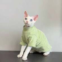 无毛猫三色爪印长袖休闲轻便内衬衣服，适合斯芬克斯猫、德文卷毛猫 - 綠色 - 查看 4