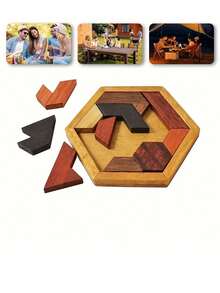 1 PC Hexagonal Wooden Geometric Puzzle, Children's Educational Toy, Birthday Gift, Christmas Gift, Jigsaw Puzzle Games, Brain Burning Games, Christmas Presents,Christmas,Wooden Toys,Puzzle,Kids Games,Wood Puzzles,Wood Burning - Brown - View 10