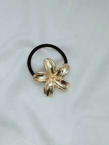 1/3/4/6pcs Set Solid Color Gold Metal Flower, Heart, Geometric Shape Hair Scrunchies, Elegant Vintage Glitter Elastic Hair Accessories For Party, Festival, Daily Outfit, Oval Design Suitable For Women (Small Scratches On Accessories Are Normal), Ponytail Holders, Hair Elastics, Hair Rubber Bands - Gold 6-piece Set - View 6