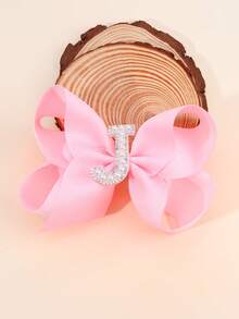 1 pieza Clips para el cabello con moños y letras del abecedario de color rosa para niñas, clips de pelo con lazo y decoración de perlas en forma de letras, accesorios de moda con pinzas de cocodrilo para regalos de fiesta y uso diario - Rosa - Ver 30