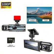 Dual Lens Dash Cam With Night Vision, Dual 1080P Front And Embedded Cameras, Wide Angle Car DVR, 3.16" IPS Screen, 24-Hour Motion Sensor Parking Mode, 32GB Memory Card Loop Recording Battery Capacity 150mAh