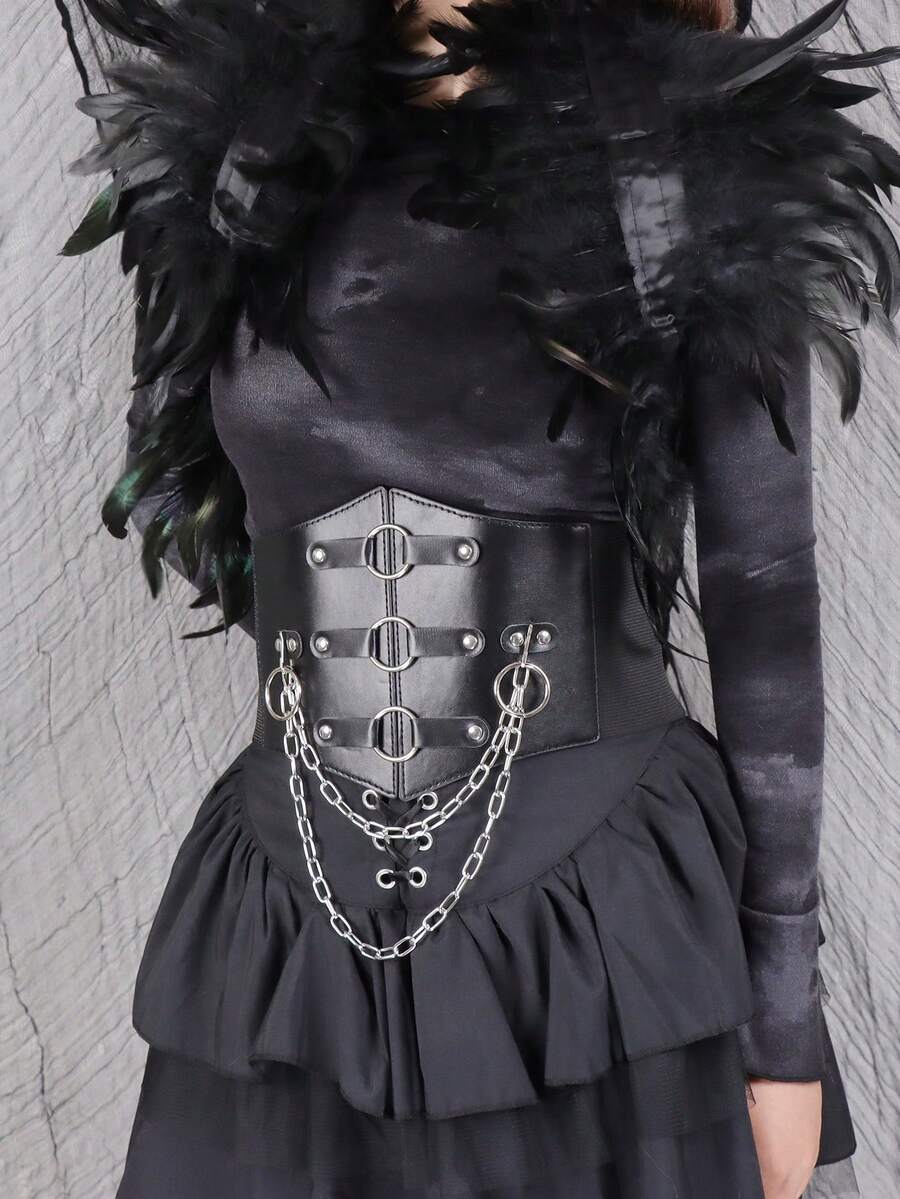 1 件哥特式性感 PU 皮革腰带，配银链装饰，适合日常聚会、购物和夜间活动