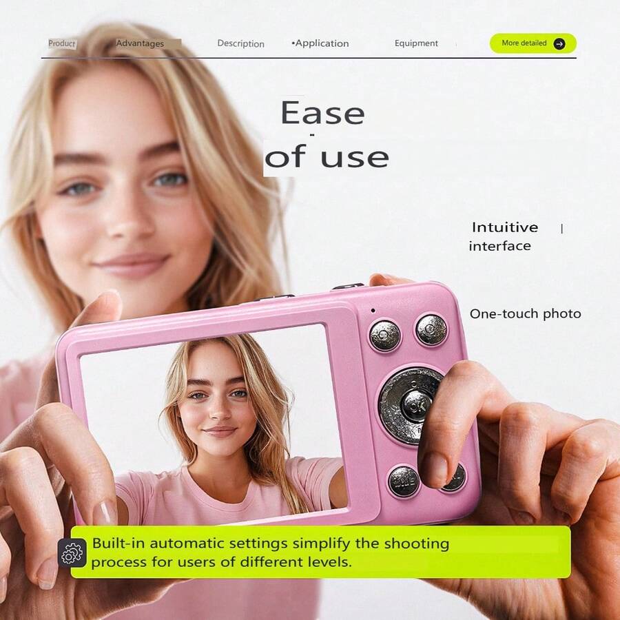 W&O 1080P Full HD 2.4-Inch Portable Digital Camera - 48MP Auto-Focus Photography Camera With 32GB Memory Card, 16X Zoom, USB-C Rechargeable, Compact Travel Camera For Beginners - Budget-Friendly Vlogging Camera With Built-In Puzzle Game, Perfect Gift For Holidays (Halloween, Christmas, Thanksgiving),Cheap Camera - 粉色 - 查看 1