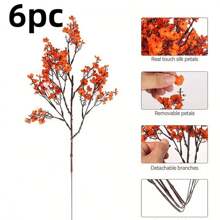 1/3/6 束人造秋季橙色花朵假满天星丝绸茎用于桌面中心装饰花瓶厨房现代家居室内室外感恩节秋季装饰真实触感红色丝绸花束假花用于花瓶家庭办公室婚礼春冬季室内室外中心装饰桌面派对装饰假丝绸植物装饰婚礼派对装饰花束真实触感 DIY 家居花园