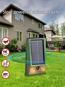 可充电太阳能无线驱虫器，太阳能动物追逐器可调频率，IP65 防水庭院农舍棚屋防御 - 内外两用，适用于老鼠猫昆虫 - 黑色 - 查看 13