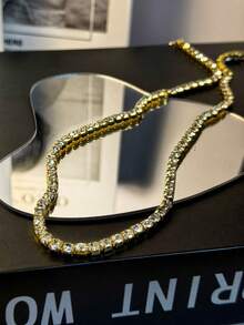 1pc Fashionable Luxury Sparkling Rhinestone Tennis Necklace, Unisex, Christmas & New Year Gift