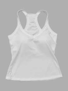 2 件套纯色简约 V 领吊带背心，带衬垫胸部，性感修身汗衫，健身 - 彩色 - 查看 4