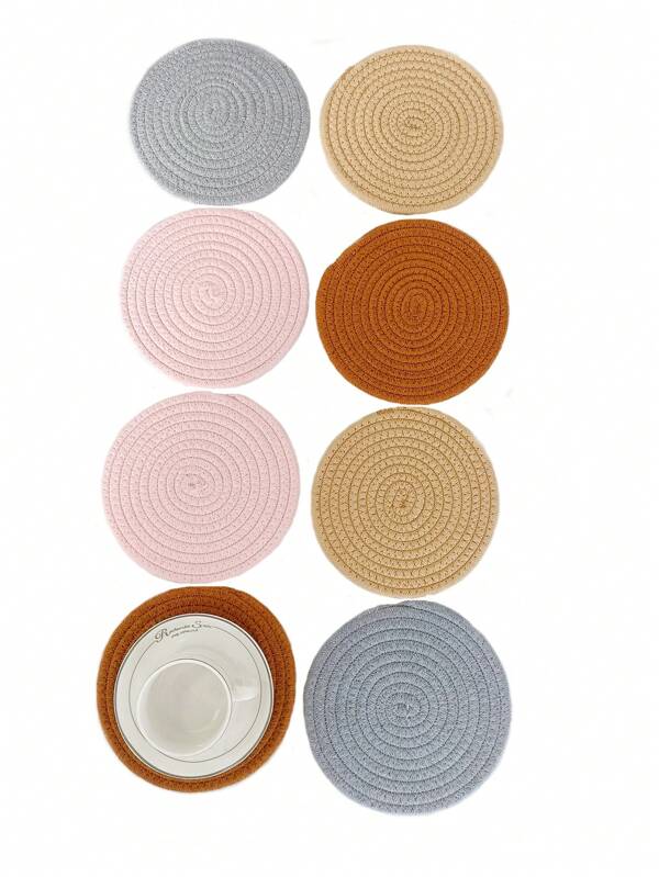 4pcs Set Handmade Braided Round Thick Heat Insulation Pad, Thickened Heat Resistant Anti-Slip Washable Hot Pad, Suitable For Hot Pot And Frying Pan, Cooking & Baking Accessories, Essentials For New Home And Farmhouse Decor