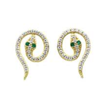 1 par de brincos de prata esterlina 925 com cobra dourada e strass e esmeralda, apresentando a combinação perfeita de luxo e elegância, brincos minimalistas de cobra