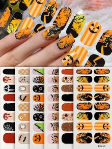 6 件套万圣节美甲贴纸鬼南瓜蝙蝠女巫骷髅自粘持久指甲贴花适用于派对 - 橘色 - 查看 2