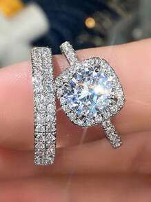 1 pièce Bague en alliage élégante avec zircone cubique scintillante, bijoux de mariée, cadeau pour femmes, bague de fiançailles