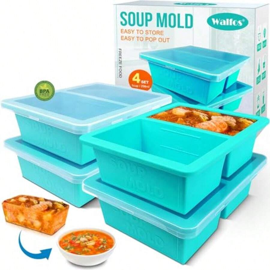 ACZ 1Cup Silicone Freezer Molds With Lid 4 Packs Soup Freezer Ice Cube Tray For Food Silicone Food Freezing Container For Storing And Freezing Soup Broth Sauce And Ice. 2216 - AquaFreezingTray4件套 - 查看 1