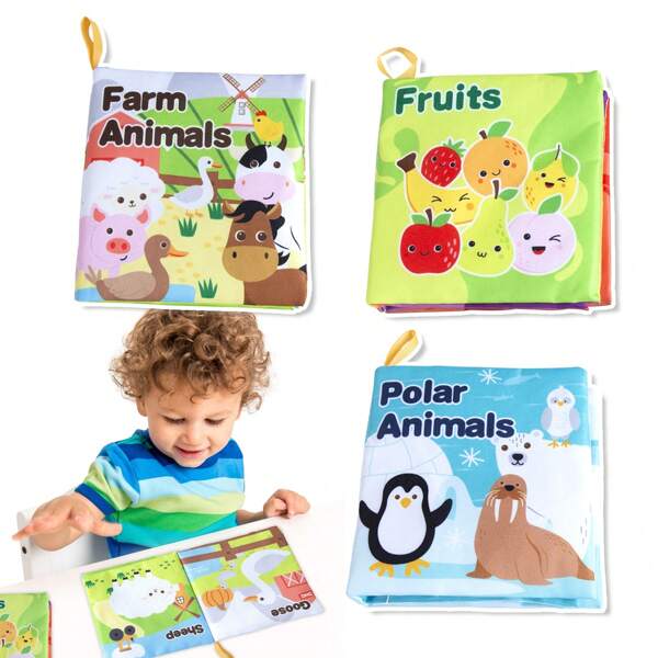 1 Pack Baby Cloth Book Toys - Soft Sensory Books With Animals, Fruits For Babies 0-6 Months - Educational Learning Crinkle Book