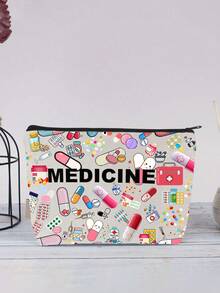 大容量旅行医疗包，专为女性和女孩设计，轻便拉链，不褪色，易于擦拭清洁，趣味设计，色彩鲜艳的“MECINE”字母图案，日常护理配件收纳包，可存放胶囊、药片、瓶子、研钵和研杵、急救包、洗漱用品、护理用品等，是馈赠佳品。 - 白色 - 查看 7