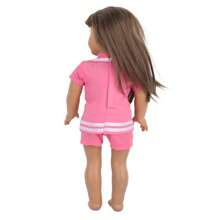 1 Set Pink Short Sleeve Top And Shorts Outfit For 18-Inch Doll, Embroidered Numeric Striped Design, Does Not Include Doll And Shoes, Perfect Gift For Little Girls On Holidays And Birthdays