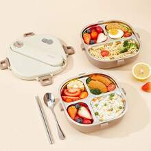 800 毫升便携式方形分隔午餐盒带餐具，3/4 格密封防漏 304 不锈钢便当盒，可爱卡通大容量午餐盒，带盖餐盘，可微波炉加热和热水加热，适合学生和成人在学校、办公室、户外露营、野餐、旅行中使用 - 彩色 - 查看 2