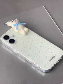 1pc Cute Girly White Classic Full Coverage Soft Phone Case + 3D Pink Plaid Bow Brown Rabbit, Compatible With IPhone 17 Air 16 15 14 13 12 11 Pro Max Plus - Blue and White - View 5