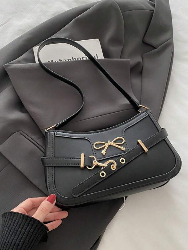 Bolsa para o Ombro e Axilas de Formato Elegante de Lua Crescente para Mulheres, Moda Casual Chique, Bolsa Axilar de Cor Sólida