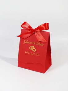 5/10/50pcs Wedding Gift Boxes With Ribbon And Golden Ring Design - Romantic Bride & Groom Favor Boxes, Wedding Reception, Engagement Party, Valentine's Day, Red & Green Color, Elegant Guest Thank You Boxes - 10X6.5X13cm - View 13