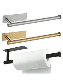 1pc Hanging Paper Towel Holder, Kitchen Cabinet Cupboard Under Shelf Storage Paper Towel Roll Holder Dispenser, Free Punching Wrought Iron Napkins Plastic Wrap Rag Cling Film Storage Rack, Home Kitchen Supplies - Multicolor - View 2