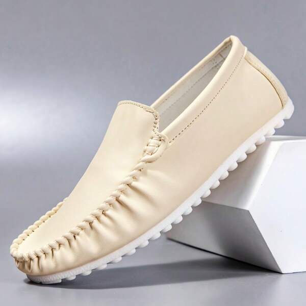 Plus Size Men's Slip-On Faux Suede Driving Loafers, Red/Beige/White
