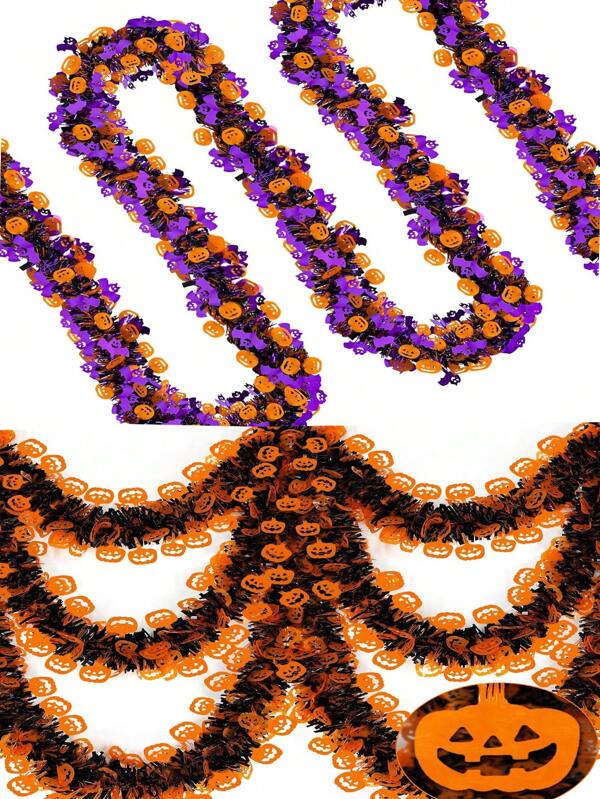 1 Stück Halloween Metallkranz, glänzender Kranz in Orange & Schwarz Kürbis Metall hängend verdreht Dekoration, Halloween Party Innen- und Außenbereich Zubehör Heim-Dekoration Halloween Dekoration Herbst Dekoration Raumdekoration