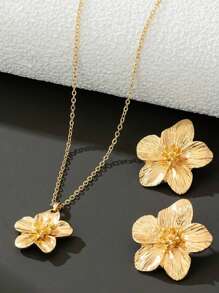 Angesagter europäischer & amerikanischer Modeschmuck mit Blume Muster, goldene Blumenanhänger Halskette, Armband, Ohrringe für Frauen