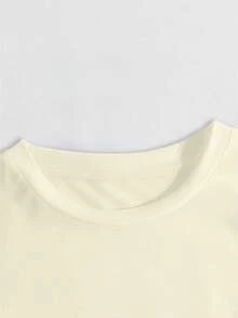Camiseta sencilla para mujer 100% algodón, cómoda para toda ocasión con estampado de moño cute - Beis - Ver 5