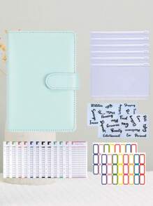 1 pièce Carnet de notes à feuillets mobiles avec bouton macaron, économies d'argent et comptabilité, 6 pochettes enveloppes, 12 fiches budgétaires, 2 étiquettes en anglais et 2 étiquettes colorées. Convient pour le défi de l'argent, la rentrée scolaire, fournitures scolaires