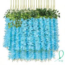 人造紫藤吊饰，仿真紫藤花环，丝藤藤编装饰，家居婚礼拱门背景，花园室内外办公室派对装饰 - 天藍色 - 查看 1