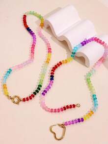 甜蜜浪漫多巴胺彩色串珠项链，波西米亚风格不锈钢心形和 OT 扣饰，夏季珠宝（串珠颜色和位置随机） - 彩色 - 查看 5
