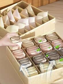 Sock Underwear Organizer Dividers, Fabric Foldable Drawer Organizer For Dresser Closet Organizers And Storage Boxes For Organizing Socks, Underwear, Ties - Beige - View 6