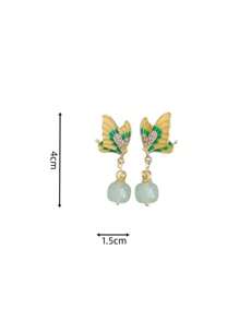 1 par de nuevos pendientes elegantes de mariposa verde retro estilo chino, un regalo de lujo ligero y elegante para mujeres