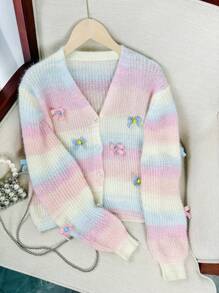 Chaqueta de punto con lazo arcoíris corto hecho a mano y esponjoso para mujer, para otoño/invierno de la marca Wixra