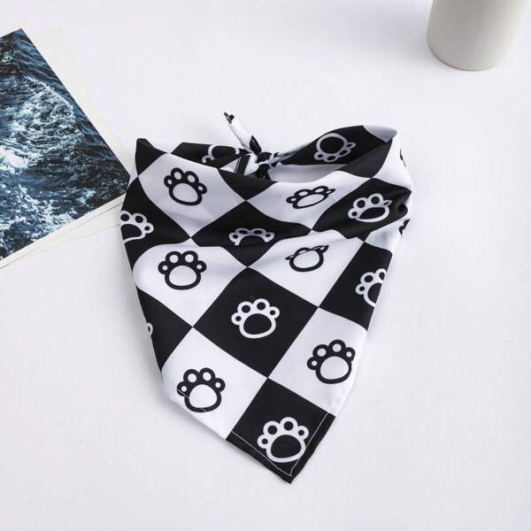 Bandana carino per animali domestici con impronte di zampe bianche e nere, adatto per cani e gatti di taglia media/piccola, foulard triangolare, accessori per animali domestici