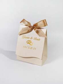 5/10/50pcs Wedding Gift Box With Ribbon & Gold Rings Design – Romantic Favor Box For Bride & Groom, Candy Box For Reception, Engagement Party, Valentine's Wedding Packaging In Red & Green, Elegant Guest Thank You Box