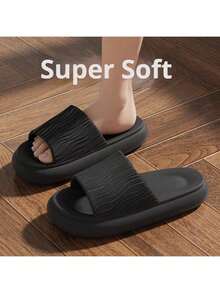 2025时尚褶皱EVA拖鞋，独特褶皱款式鞋面，加厚防滑耐磨鞋底，轻便舒适，一体式设计防止异味，适合居家、浴室、客厅、户外、沙滩、休闲出游，极简主义ins风格 - 黑色 - 查看 1