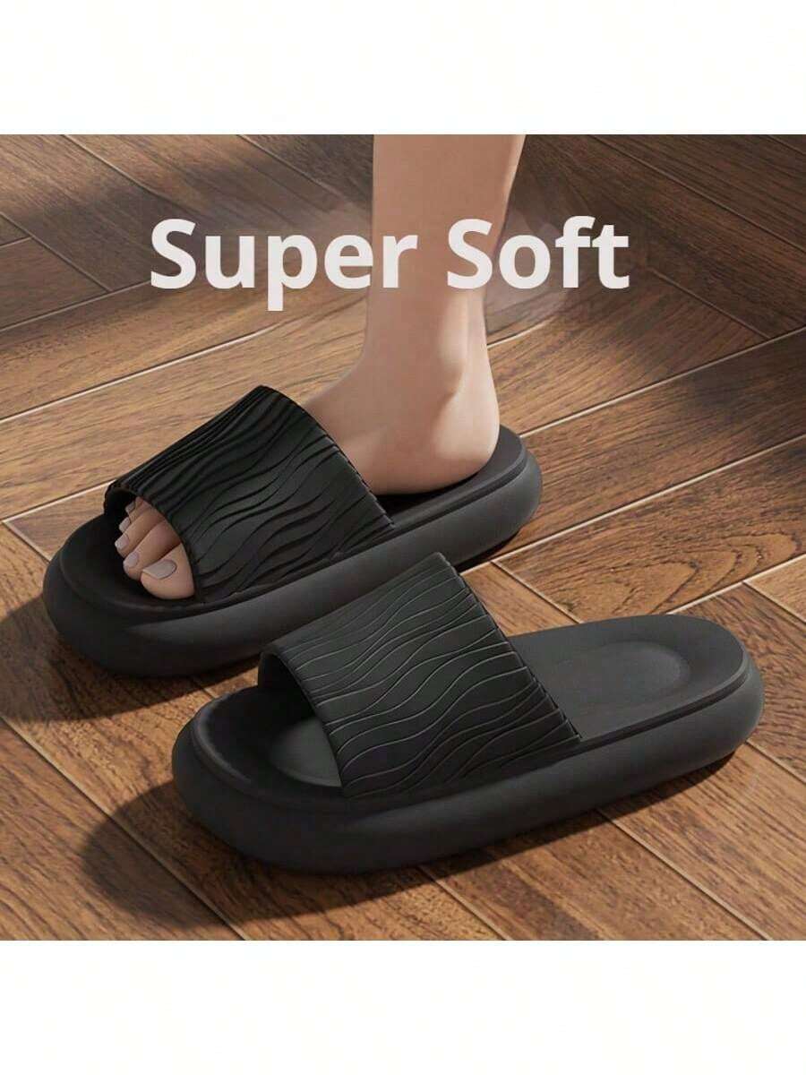 2025时尚褶皱EVA拖鞋，独特褶皱款式鞋面，加厚防滑耐磨鞋底，轻便舒适，一体式设计防止异味，适合居家、浴室、客厅、户外、沙滩、休闲出游，极简主义ins风格 - 黑色 - 查看 1