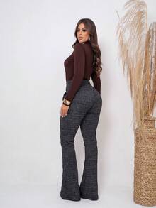 Jackard Flare Pants With Front Pocket - 深灰色 - 查看 4