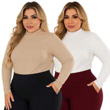Kit 2 Women's Plus Size Cacharrel Blouse Long Sleeve High Neck Ribbed G1 To G3 - White and Wine - View 2